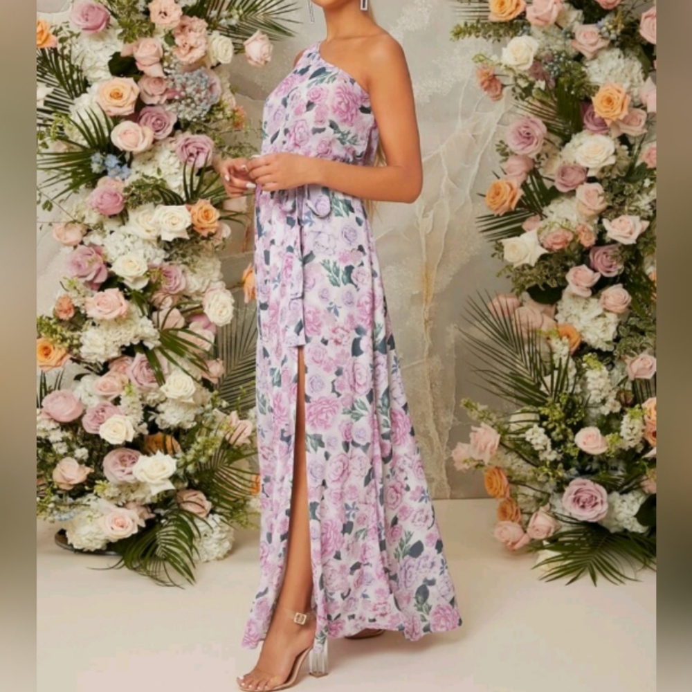 Purple Floral One Shoulder Maxi Dress Size 2 & 12 NWOT - Picture 6 of 7